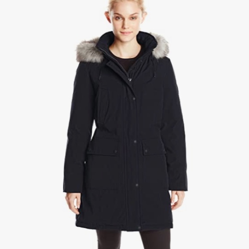 Calvin Klein | Navy Parka Faux Fur Trimmed Hood XS